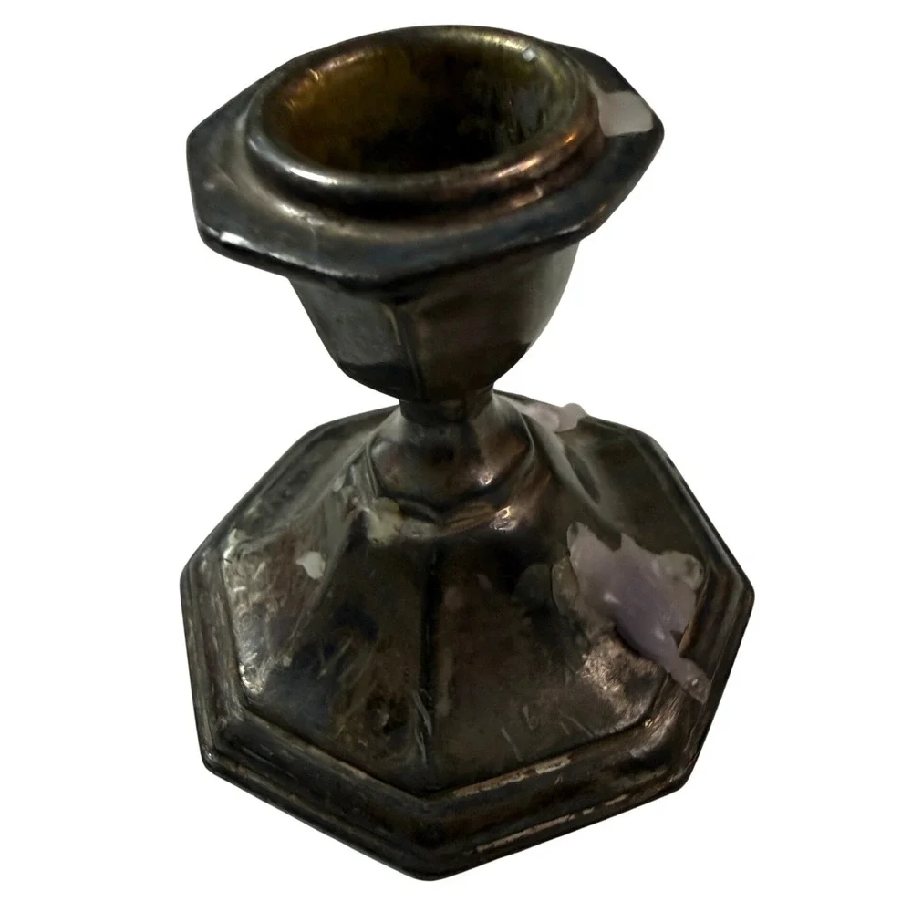 Vintage Benedict Proctor Candlestick Holder Silver Hexagonal Metal 2424 MCM Deco